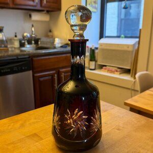 Bohemian Ruby Red Crystal Cut Decanter With Stopper
